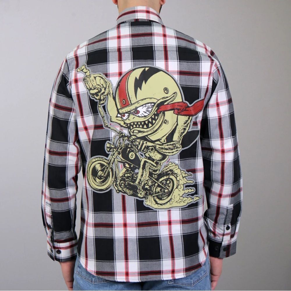 Riders Long Sleeve Flannel with Snap Back Skull